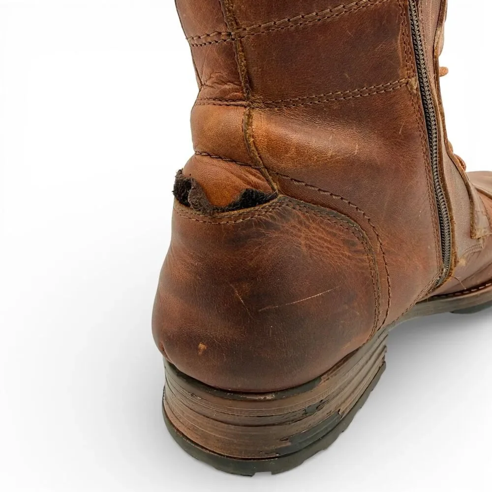 Freebird Men's Distressed Leather Lace Up Zipper Cap Toe Boots Brown EU45/US12